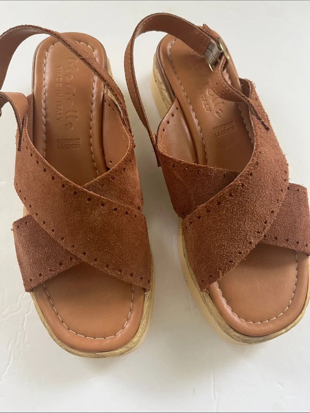Mariella Comfort Suede Cross-Strap Slingback Sandals — Brown